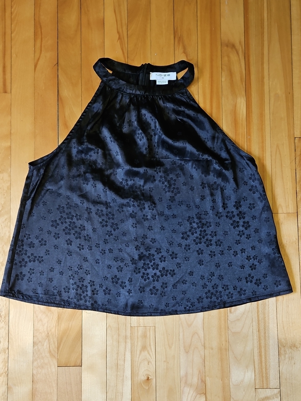 Noize Black Satin Halter Floral Jacquard Shell